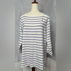 NWT J. Jill Purple White Striped Boatneck Tunic Top Large Tall LT